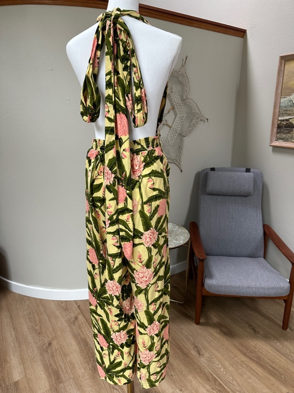 Agua Bendita Floral Halter wide leg jumpsuit in Yellow, Pink & Green - Picture 5 of 12